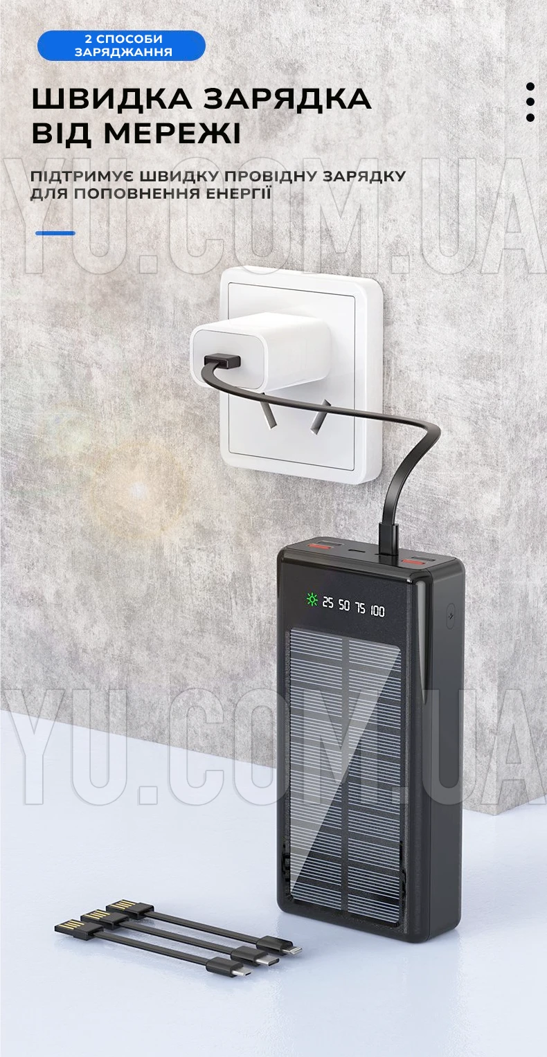 Power Bank UKC 60000mAh із сонячною панеллю 4 USB + 3 зарядні кабелі в комплекті Power Bank UKC 60000mAh із сонячною панеллю 4 USB + 3 зарядні кабелі в комплекті